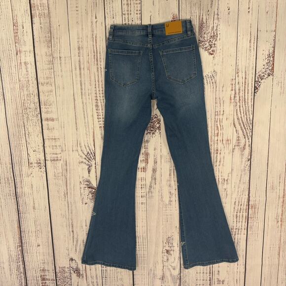 Austin Landing Star Studded Flare Jeans SZ 5/27 Blue Bling Boho Festival Y2K - Picture 2 of 9